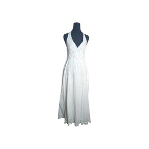 Maeve Sz 2 White Cotton Halter Maxie Dress Romantic Cottagecore Coastal Ethereal